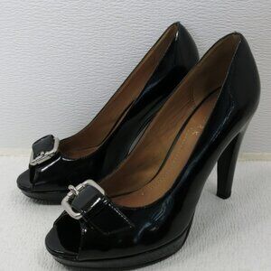 Barneys New York Black Patent Leather Dress Stiletto Belt Buckle Heels Sz 6